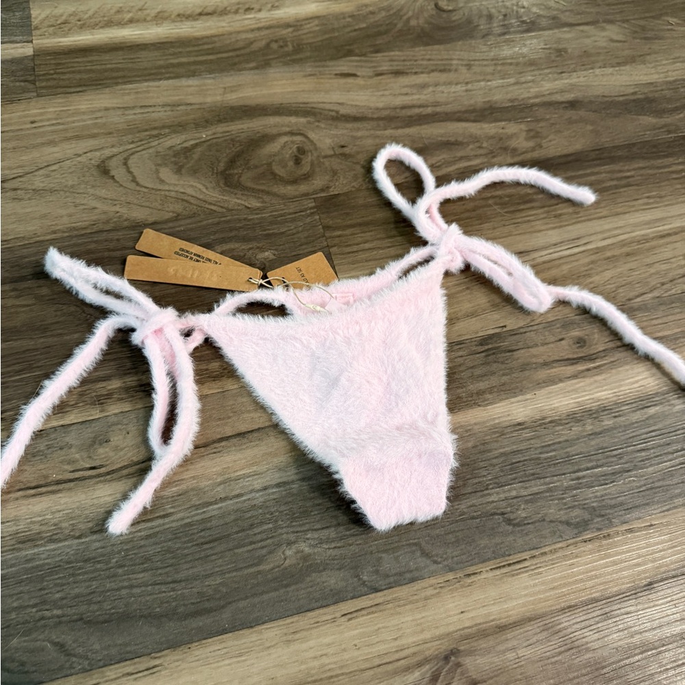 NWT Skims Fuzzy Knits Tie Side Thong Baby Pink